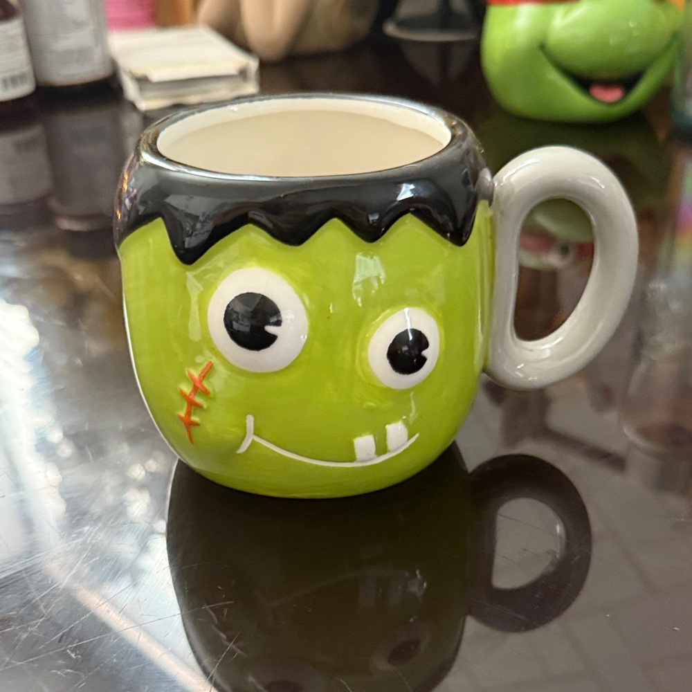 Playful Monster Face Mug - Green and Black